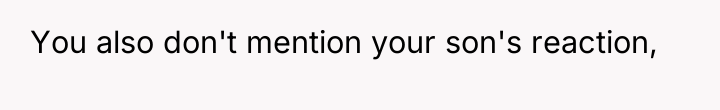 You also don't mention your son's reaction,