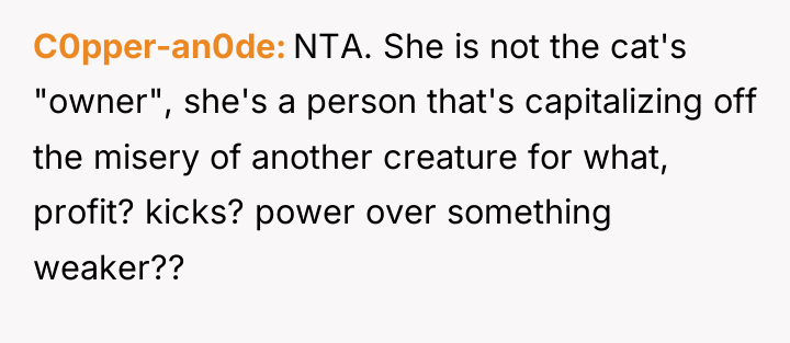 C0pper-an0de NTA. She is not the cat's "owner", she's a...