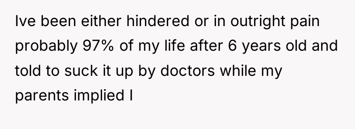 Ive been either hindered or in outright pain probably 97%...
