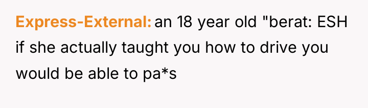 Express-External an 18 year old "berat: ESH if she actually...