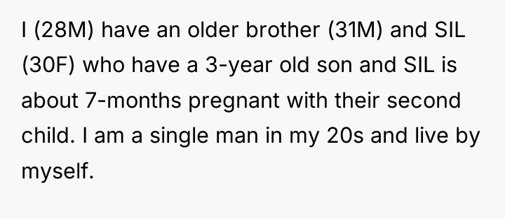 I (28M) have an older brother (31M) and SIL (30F)...