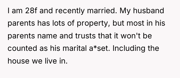I am 28f and recently married. My husband parents has...