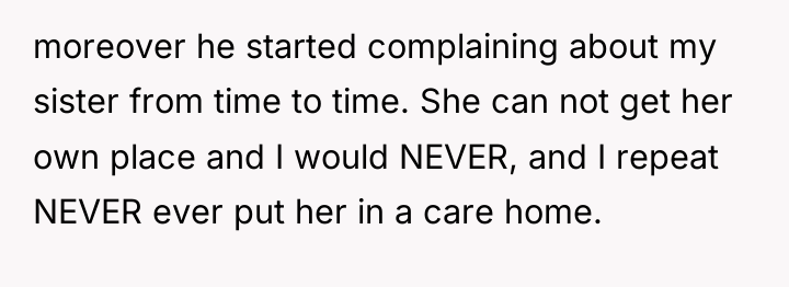 moreover he started complaining about my sister from time to...