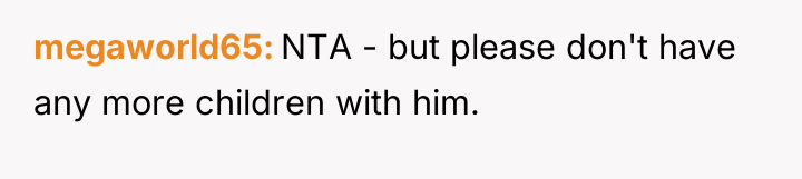 megaworld65 NTA - but please don't have any more children...