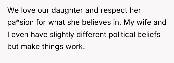 We love our daughter and respect her pa*sion for what...