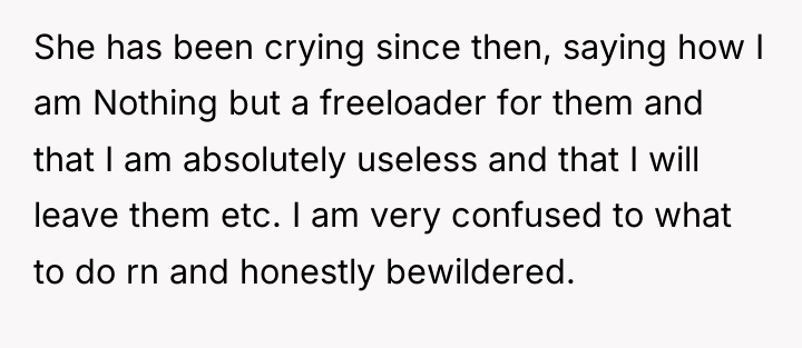 She has been crying since then, saying how I am...