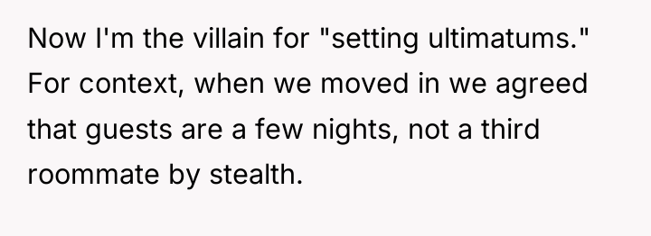 Now I'm the villain for "setting ultimatums." For context, when...