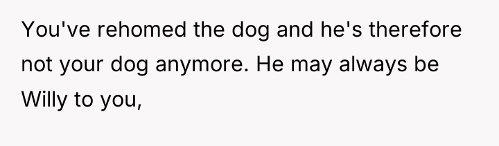 You've rehomed the dog and he's therefore not your dog...