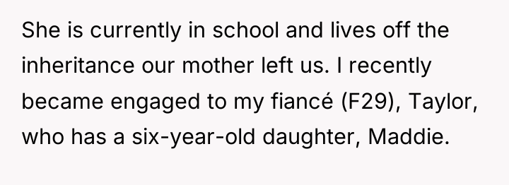 She is currently in school and lives off the inheritance...