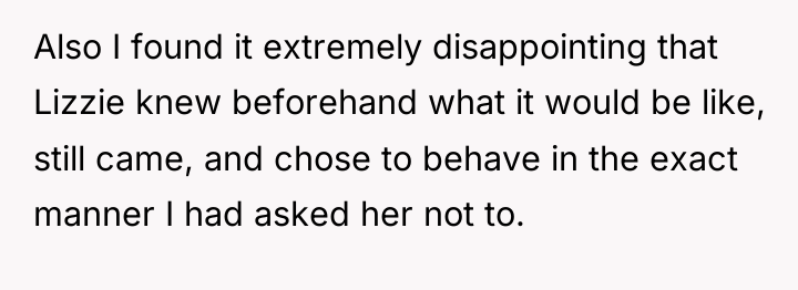 Also I found it extremely disappointing that Lizzie knew beforehand...