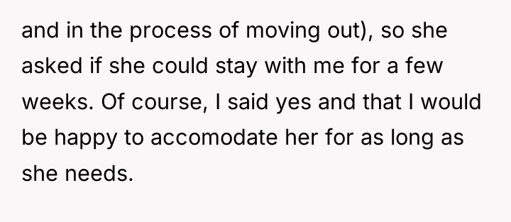 and in the process of moving out), so she asked...