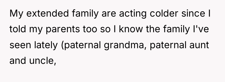 My extended family are acting colder since I told my...