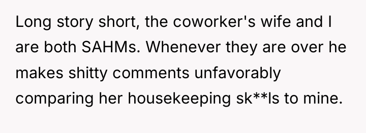 Long story short, the coworker's wife and I are both...