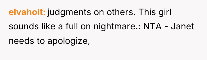 elvaholt judgments on others. This girl sounds like a full...