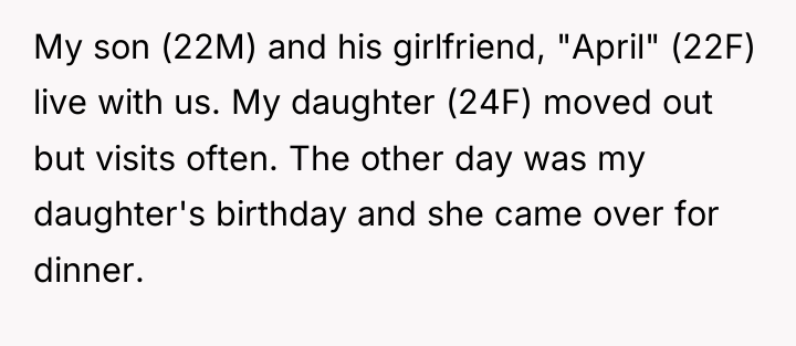 My son (22M) and his girlfriend, "April" (22F) live with...