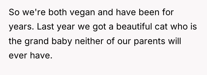 So we're both vegan and have been for years. Last...