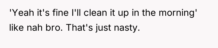 'Yeah it's fine I'll clean it up in the morning'...