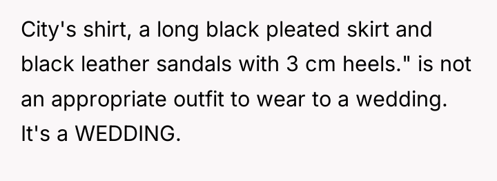 City's shirt, a long black pleated skirt and black leather...