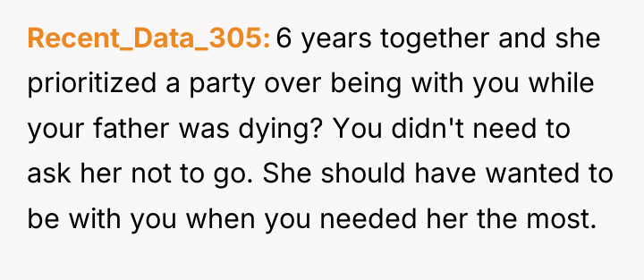 Recent_Data_305 6 years together and she prioritized a party over...