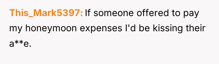 This_Mark5397 If someone offered to pay my honeymoon expenses I'd...