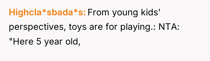 Highcla*sbada*s From young kids' perspectives, toys are for playing.: NTA:...