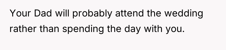Your Dad will probably attend the wedding rather than spending...