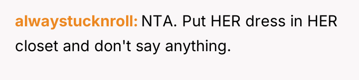 alwaystucknroll NTA. Put HER dress in HER closet and don't...