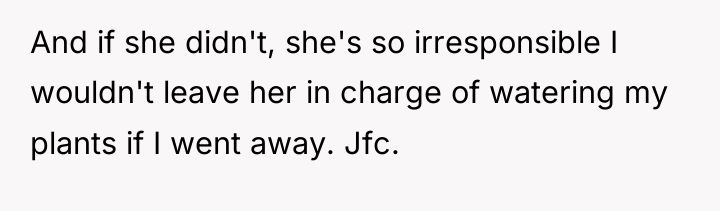 And if she didn't, she's so irresponsible I wouldn't leave...