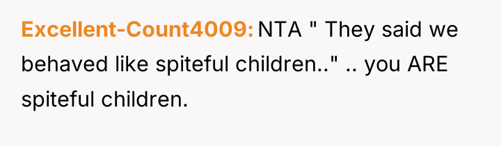 Excellent-Count4009 NTA " They said we behaved like spiteful children.."...