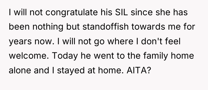 I will not congratulate his SIL since she has been...