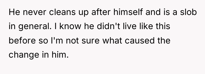 He never cleans up after himself and is a slob...