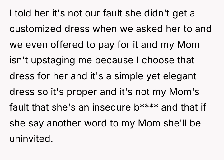 I told her it's not our fault she didn't get...