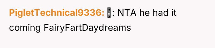 PigletTechnical9336 : NTA he had it coming FairyFartDaydreams