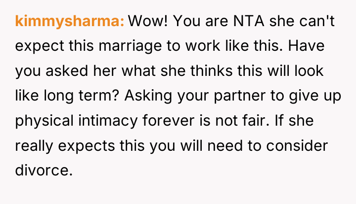 kimmysharma Wow! You are NTA she can't expect this marriage...