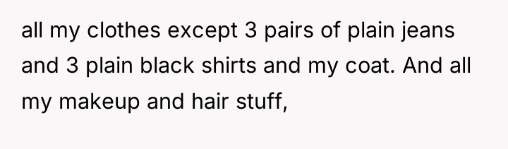 all my clothes except 3 pairs of plain jeans and...