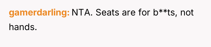 gamerdarling NTA. Seats are for b**ts, not hands.