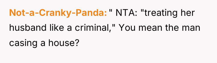 Not-a-Cranky-Panda " NTA: "treating her husband like a criminal," You...
