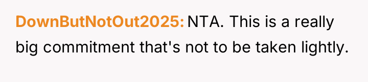 DownButNotOut2025 NTA. This is a really big commitment that's not...