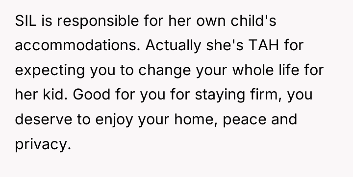 SIL is responsible for her own child's accommodations. Actually she's...