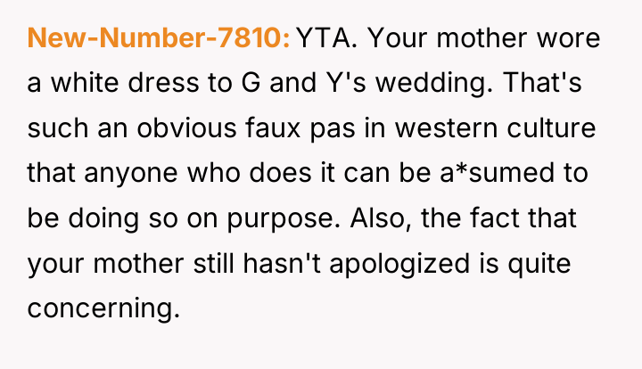 New-Number-7810 YTA. Your mother wore a white dress to G...