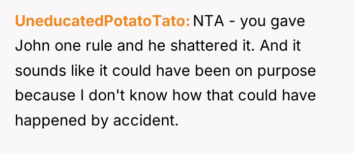 UneducatedPotatoTato NTA - you gave John one rule and he...
