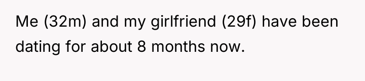 Me (32m) and my girlfriend (29f) have been dating for...