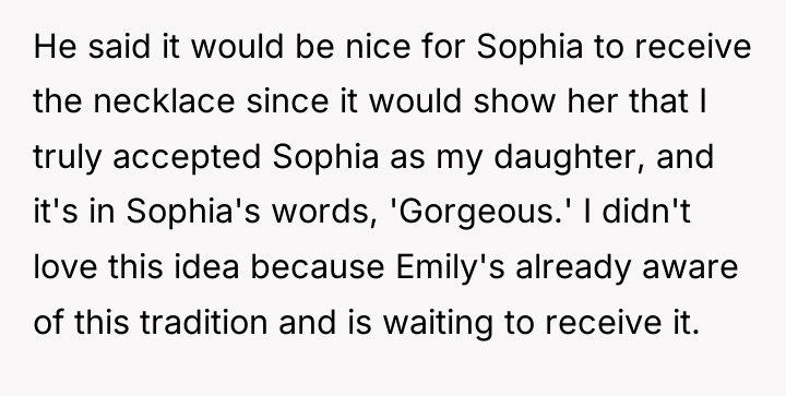 He said it would be nice for Sophia to receive...