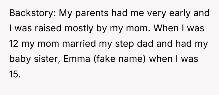 Backstory: My parents had me very early and I was...