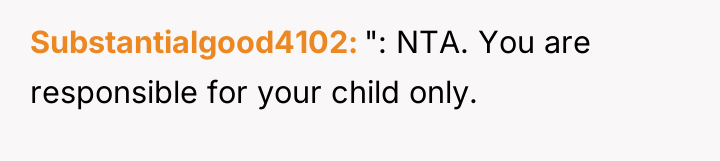 Substantialgood4102 ": NTA. You are responsible for your child only.