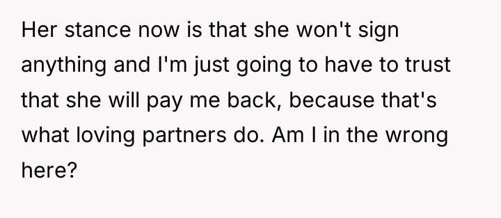 Her stance now is that she won't sign anything and...