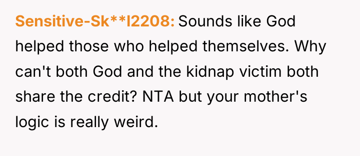 Sensitive-Sk**l2208 Sounds like God helped those who helped themselves. Why...