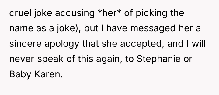cruel joke accusing *her* of picking the name as a...