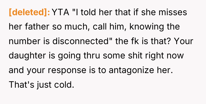 [deleted] YTA "I told her that if she misses her...