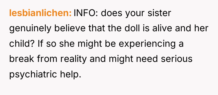lesbianlichen INFO: does your sister genuinely believe that the doll...